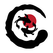 fishes inside black circle, represent enlightenment in Zen Buddhism