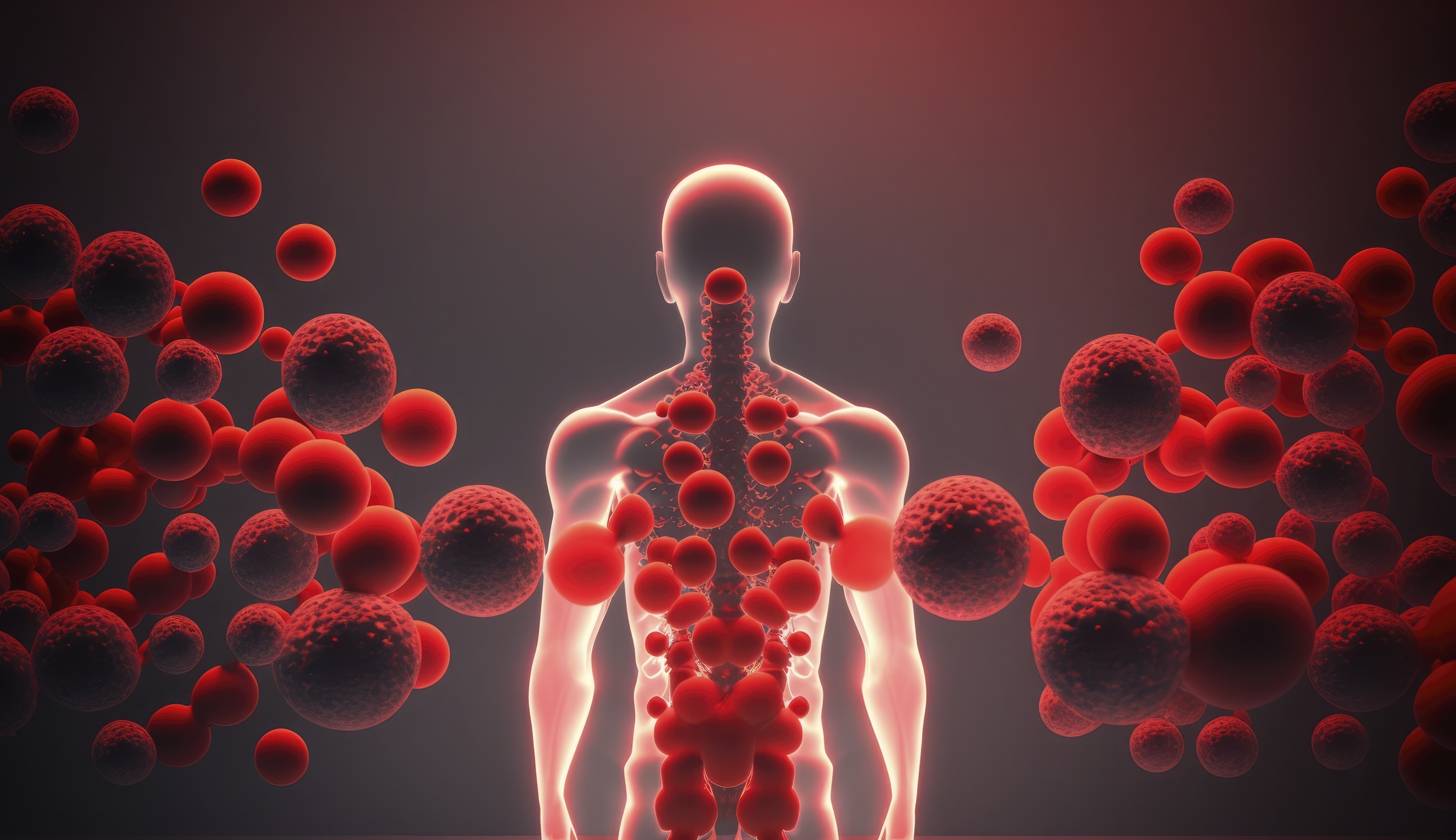 Immune system, protection against viruses and bacterias. Different shapes bacterias and virus cells near person silhouette. Created with generative ai