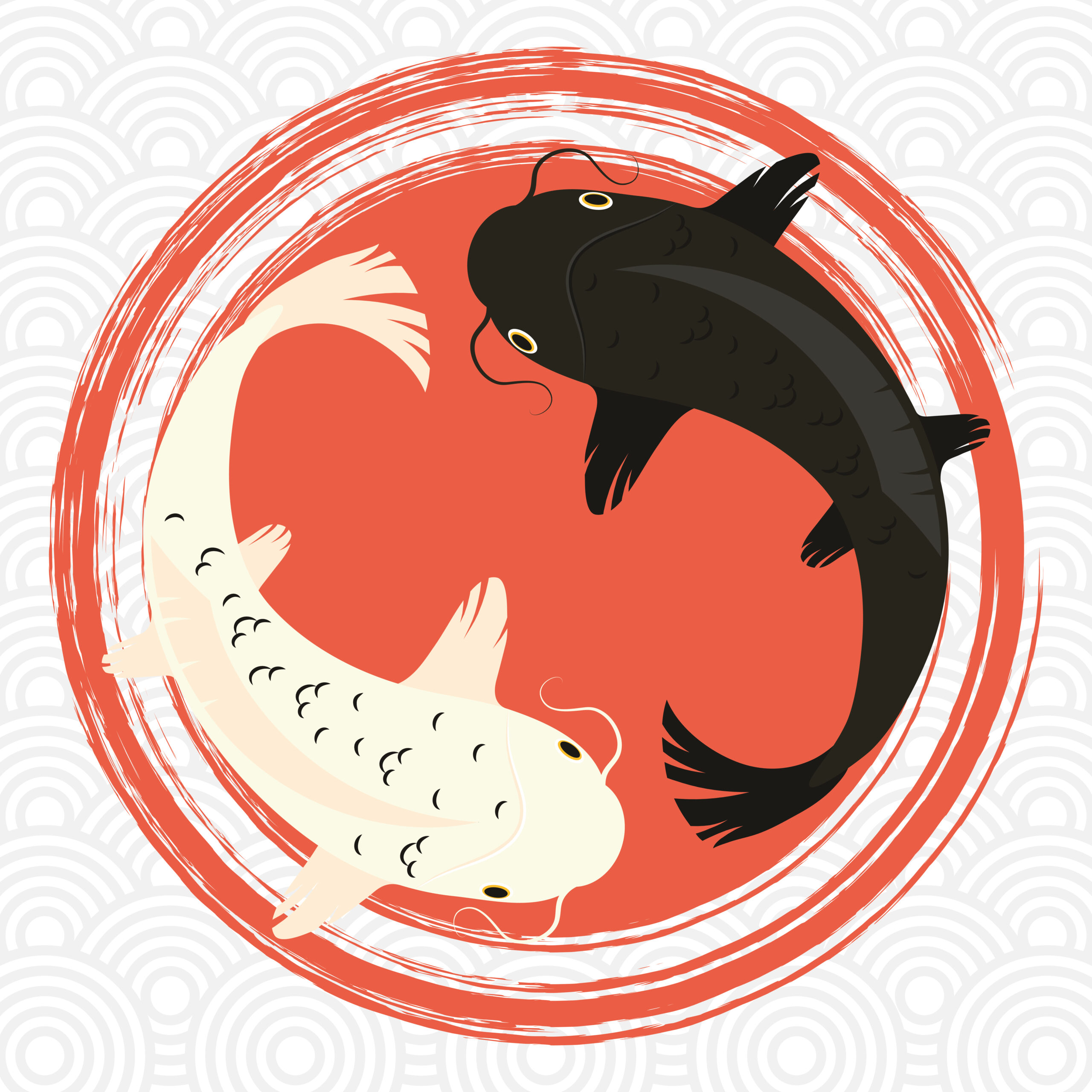 white and black koi fishes in circles