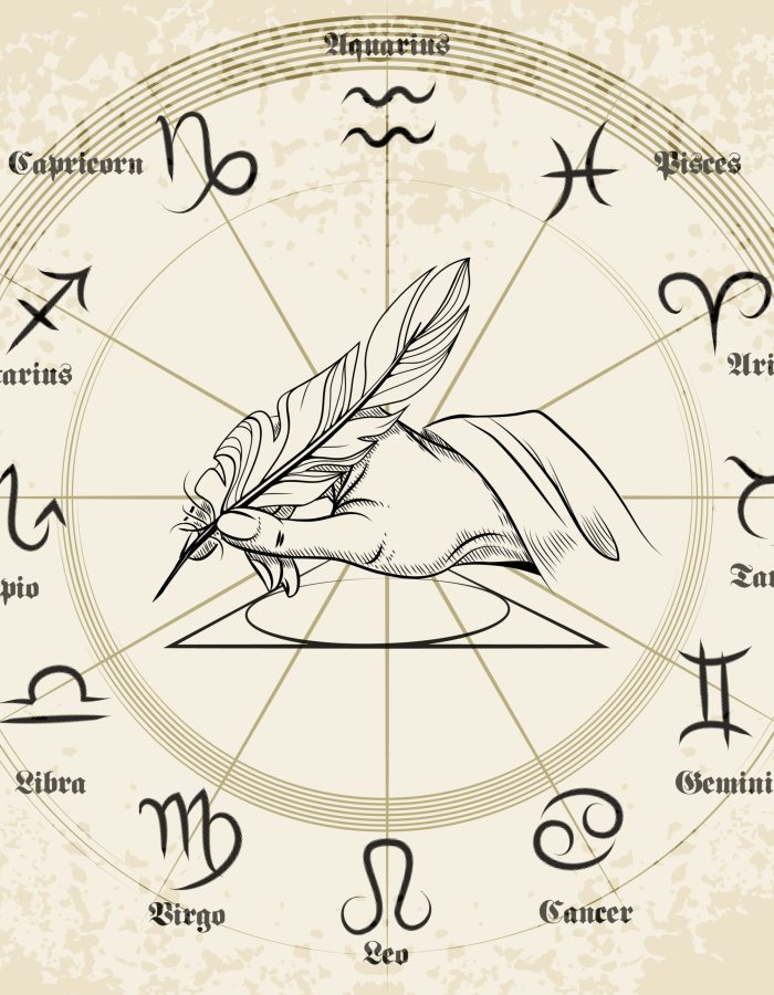 Hand drawn zodiac icons set. Fish and pisces, scorpio and aquarius, aries and virgo, vector illustration