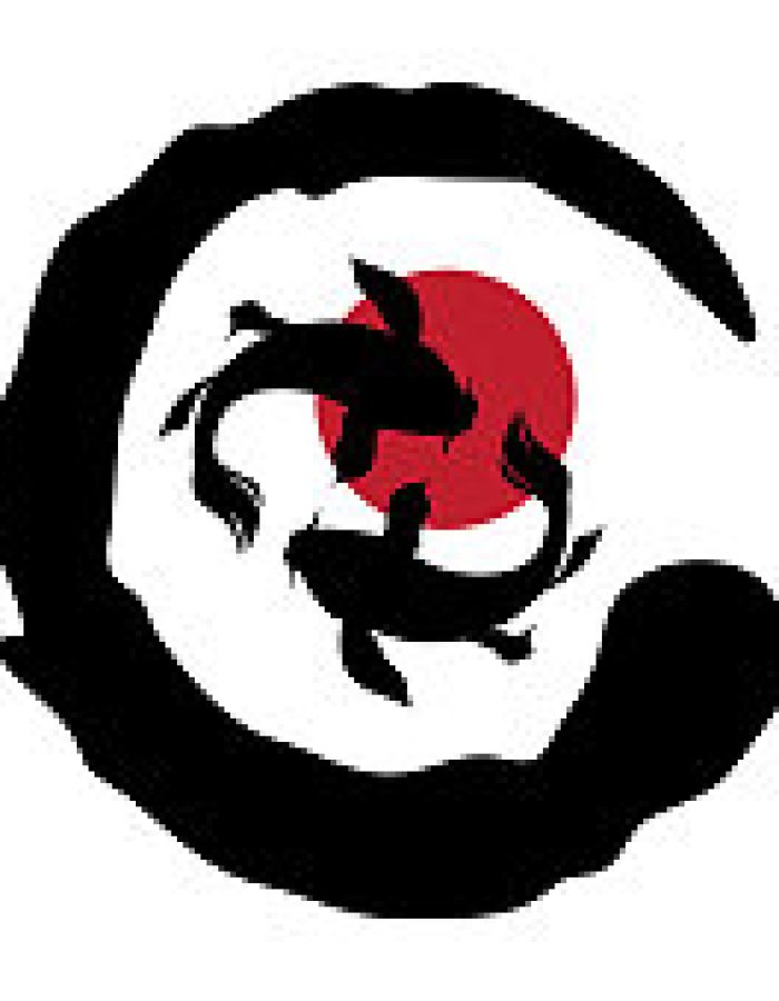 fishes inside black circle, represent enlightenment in Zen Buddhism