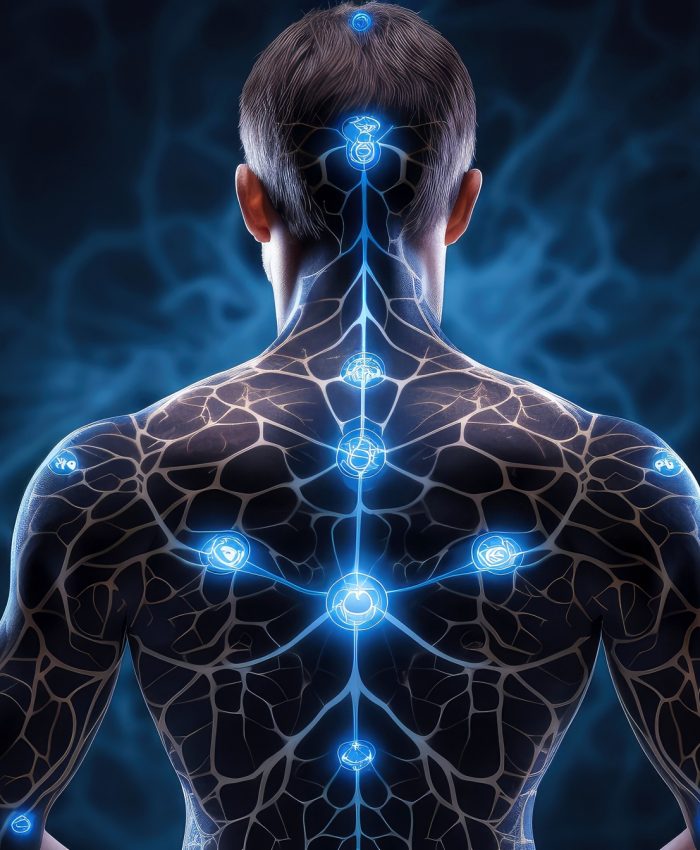 Illustration of thought energy . Head of person and neural network of brain with a problematic areas, Psychic waves concept, Generative AI illustration