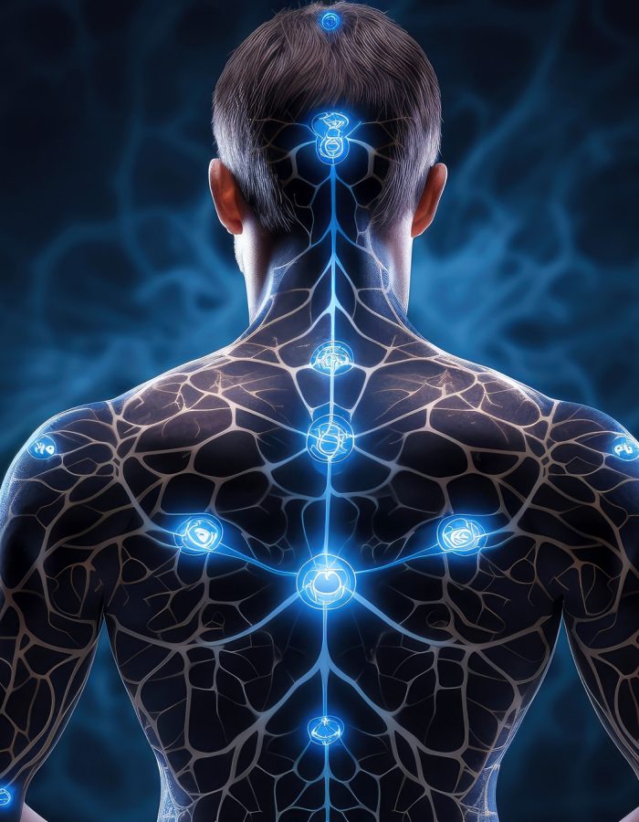 Illustration of thought energy . Head of person and neural network of brain with a problematic areas, Psychic waves concept, Generative AI illustration