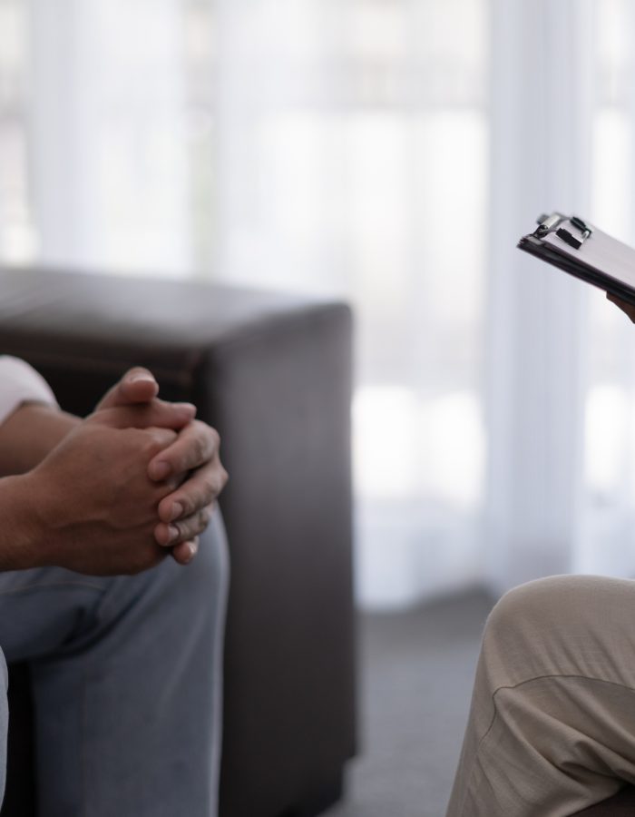 man with mental health problems is consulting. psychiatrist is recording the patient's condition for treatment. encouragement, love and family problem, bipolar , depression patient, protect suicide