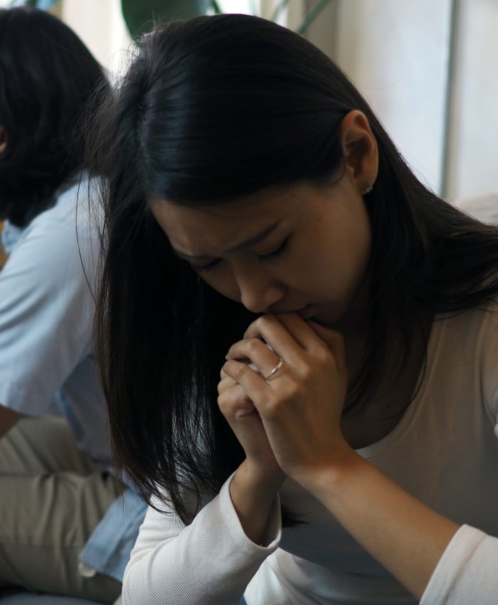 The woman was sad, not happy in the life after marriage. After arguing with a selfish husband.